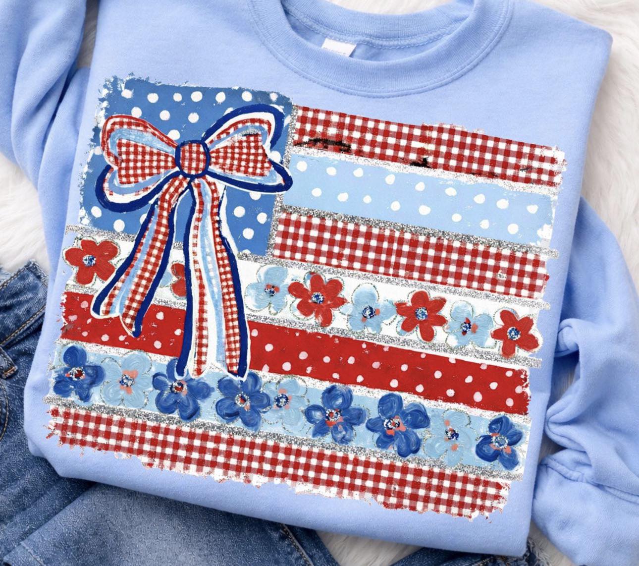 Flowers, Bows and Red, White and Blue