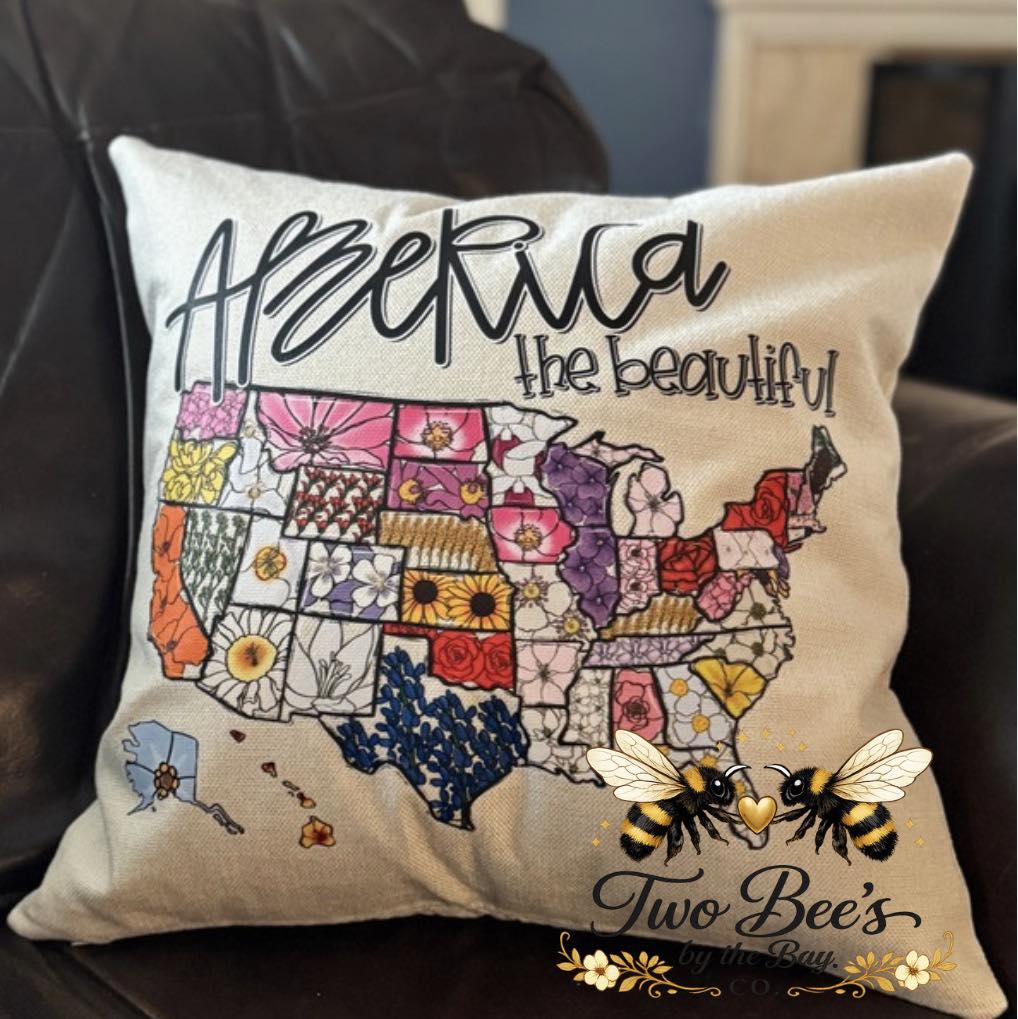 America the Beautiful State Flowers Pillow Cover